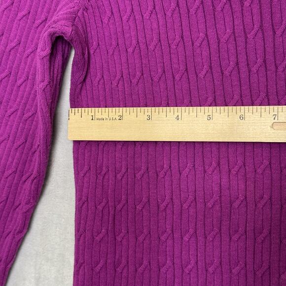 Talbots Sweater Womens Medium Purple Cable Knit V Neck 100% Pima Cotton Pullover - Picture 6 of 9
